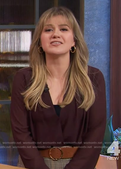 WornOnTV: Kelly’s burgundy wrap blouse and plaid skirt on The Kelly ...