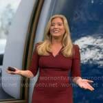 Kelly Cass’ dark red v-neck dress on CBS Mornings