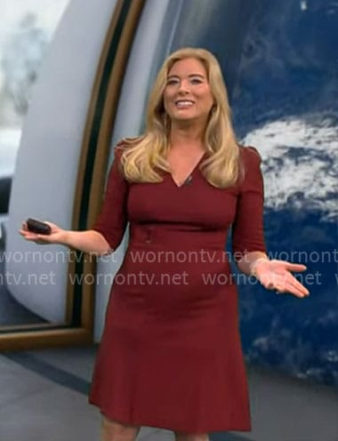 Kelly Cass' dark red v-neck dress on CBS Mornings