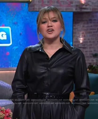 Kelly's black leather shirtdress on The Kelly Clarkson Show