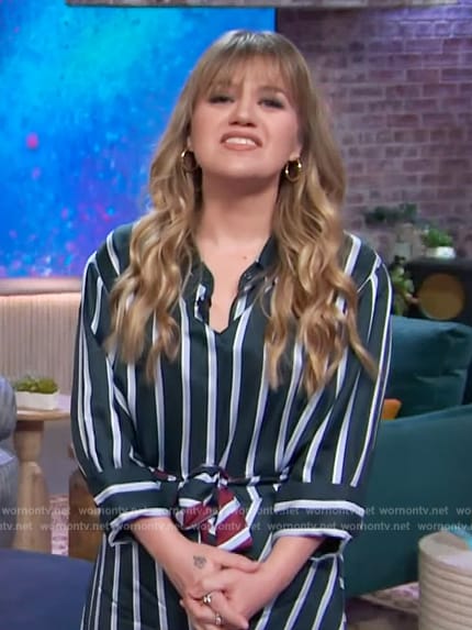 WornOnTV: Kelly’s green stripe shirtdress on The Kelly Clarkson Show ...
