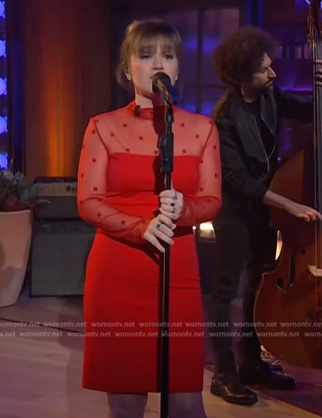 Kelly's red mesh mini dress on The Kelly Clarkson Show