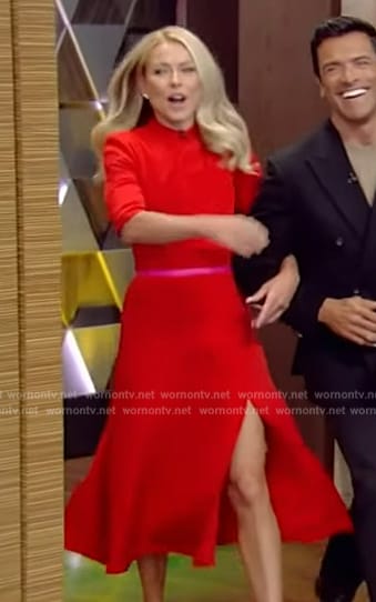 Kelly's red mock meck midi dress on Live with Kelly and Mark