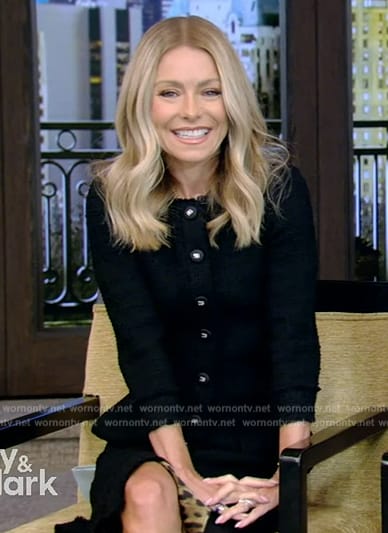 Kelly's black tweed button down dress on Live with Kelly and Mark