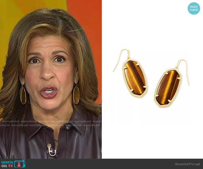 Kendra Scott Gold Plated Elle Drop Earrings in Brown Tigers Eye worn by Hoda Kotb on Today