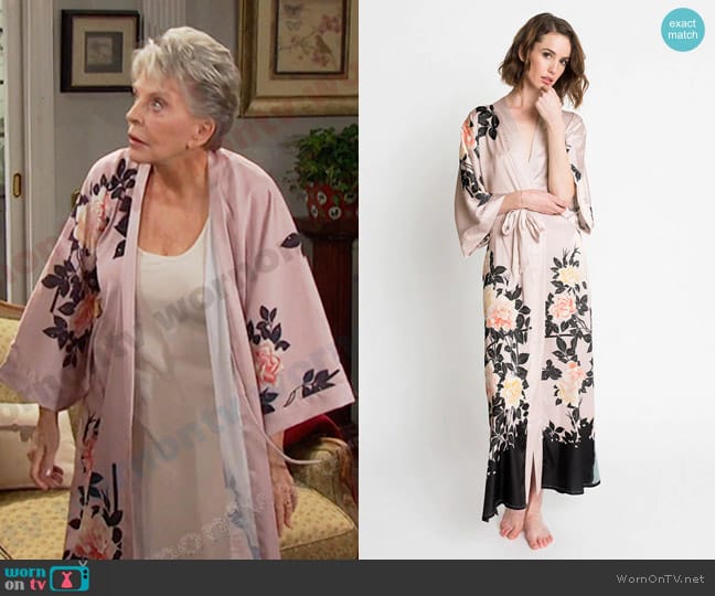 Kim + Ono Blush Rose Long Kimono Robe in sepia rose worn by Julie Olson Williams (Susan Seaforth Hayes) on Days of our Lives