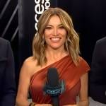 Kit’s brown one shoulder drape dress on Access Hollywood