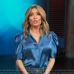 Kit’s blue satin ruched top on Access Hollywood