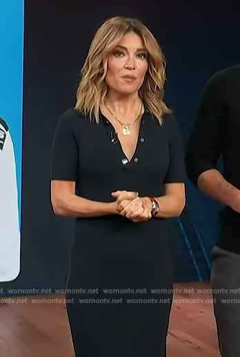 Kit’s navy button detail polo dress on Access Hollywood