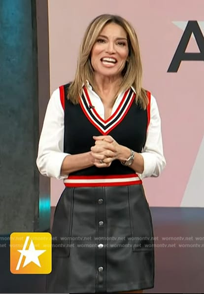 Kit’s black stripe trim vest on Access Hollywood