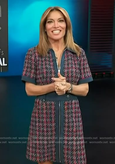 Kit’s blue tweed mini dress on Access Hollywood