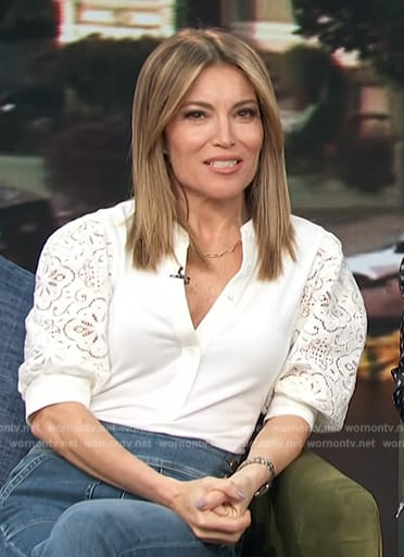 Kit’s white lace sleeve top on Access Hollywood