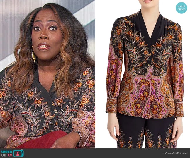 Kobi Halperin Robin Silk Printed Blouse worn by Sheryl Underwood on The Talk