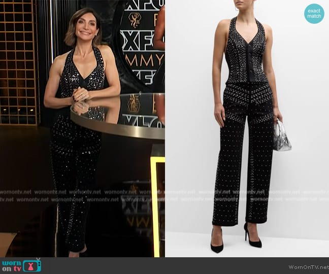 Koche Rhinestone-Embellished Halter Vest worn by Courtney Lopez on E! News