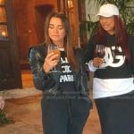 Kyle’s black print tee and leather jacket on The Real Housewives of Beverly Hills