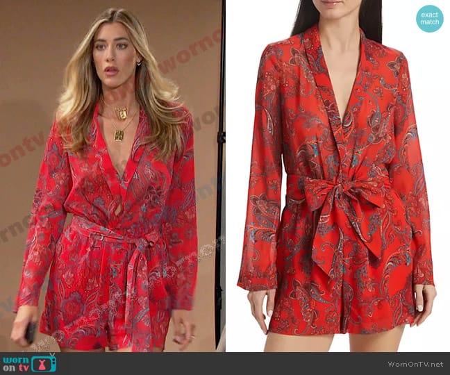 L'Agence Arabell Paisley Tie-Waist Romper worn by Sloan Peterson (Jessica Serfaty) on Days of our Lives