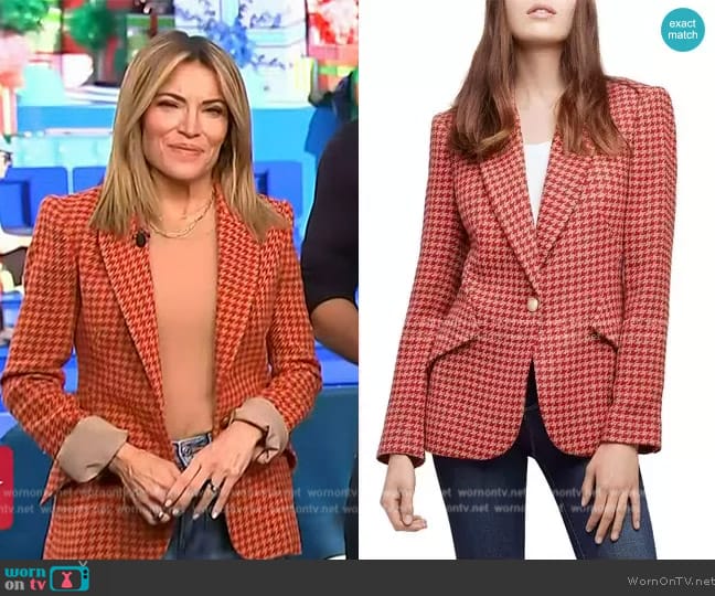 L'Agence Chamberlain Houndstooth Blazer worn by Kit Hoover on Access Hollywood