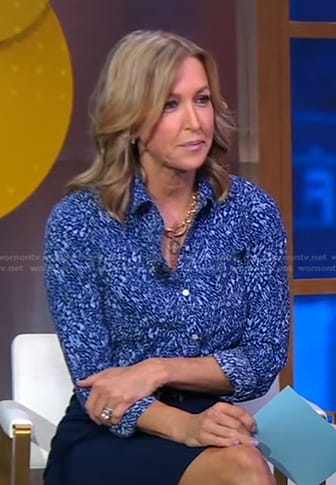 Lara’s blue printed button down shirt on Good Morning America