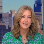 Lara’s green printed button down top on Good Morning America