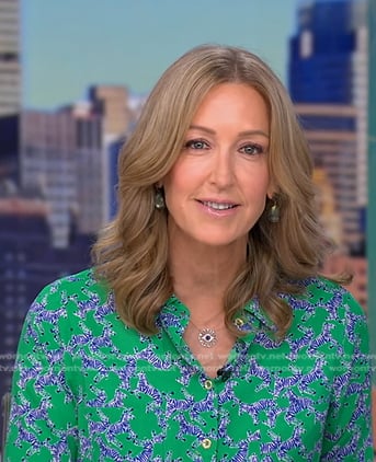 Lara's green printed button down top on Good Morning America