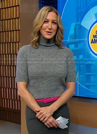 Lara’s grey cropped turtleneck sweater on Good Morning America