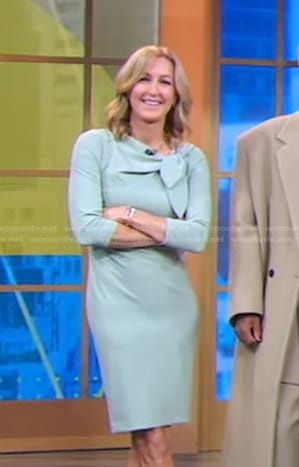 Lara’s blue tie neck sheath dress on Good Morning America