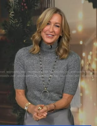 Lara's grey cropped turtleneck sweater on Good Morning America
