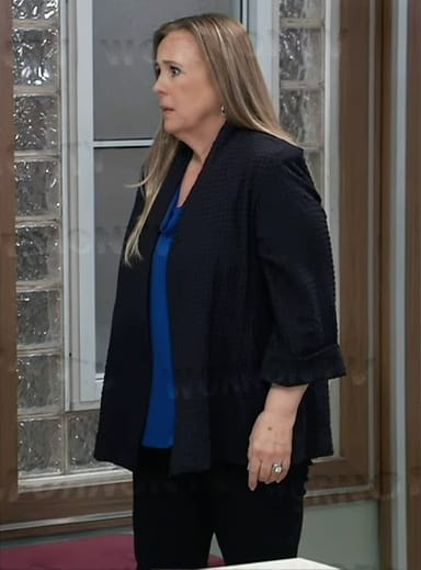 Laura’s black waffle texture jacket on General Hospital