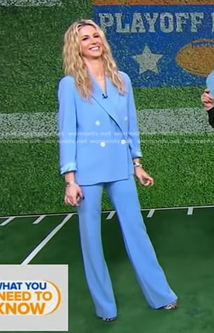 Laura Rutledge's blue double breasted blazer and pants on Good Morning America