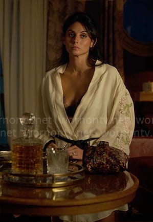 Leila's floral embroidered robe on Death and Other Details