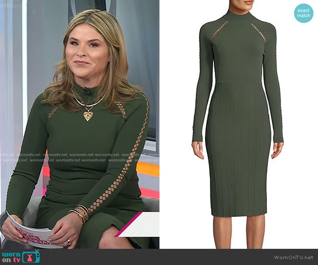 Lela Rose Long-Sleeve Sheath Dress with Cross-stitch Detailing worn by Jenna Bush Hager on Today