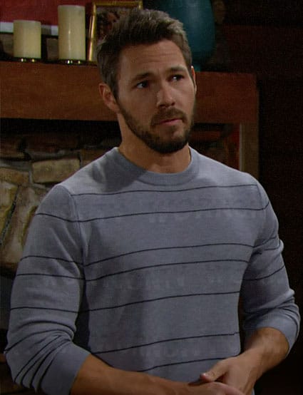 Liam's grey striped sweater on The Bold and the Beautiful