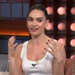 Lily James’s plaque logo tank on The Kelly Clarkson Show