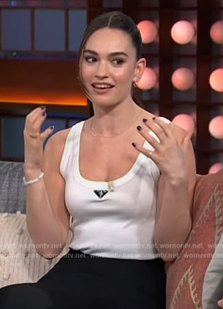 Lily James's plaque logo tank on The Kelly Clarkson Show