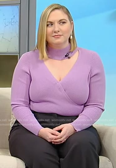 Lily Womble’s lilac cutout sweater on Tamron Hall Show