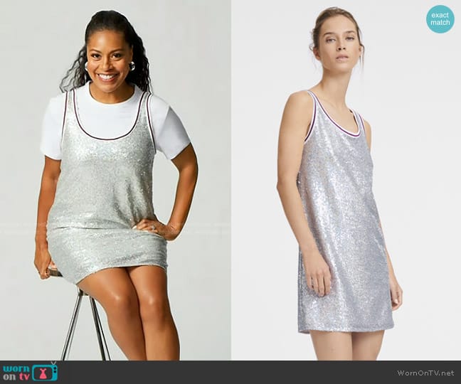 Longchamp Short Dress in Silver sequin worn by Sheinelle Jones on Today