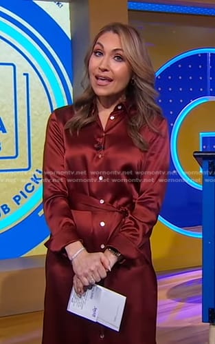 Lori’s burgundy satin shirtdress on Good Morning America