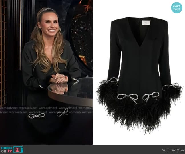 Loulou Georgina feather-trim minidress worn by Keltie Knight on E! News