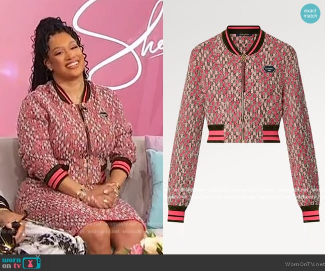 Louis Vuitton Damier Tweed Cropped Bomber Jacket worn by Crystal Hayslett on Sherri