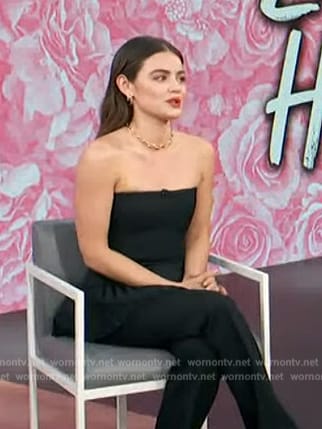 Lucy Hale’s black strapless top on Access Hollywood