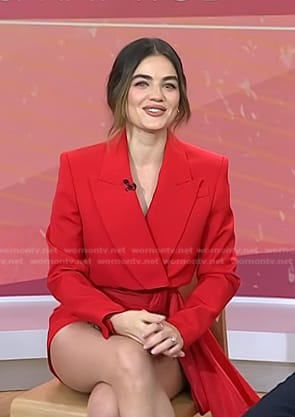 Lucy Hale’s red cropped jacket and shorts on Today