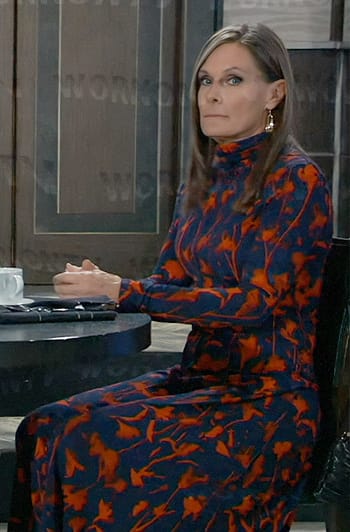 Lucy's navy and red floral turtleneck dress on General Hospital