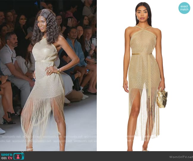 Luli Fama Dorada Cross Halter Long Fringe Dress worn by Kiki Barth (Kiki Barth) on The Real Housewives of Miami