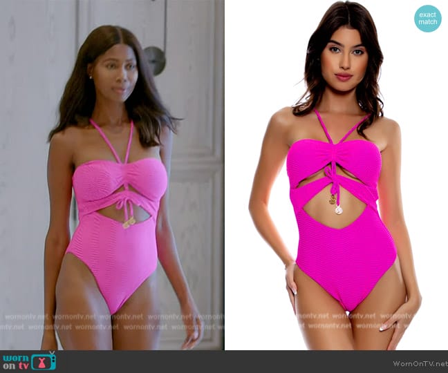 Luli Fama Drawstring Halter Cutout One Piece worn by Kiki Barth (Kiki Barth) on The Real Housewives of Miami