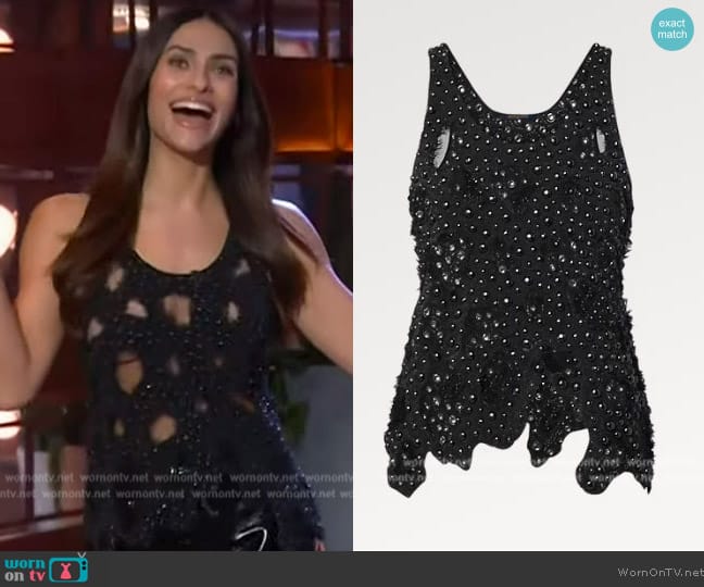 Louis Vuitton Sheer Detail Beaded Tank Top worn by Renata Notni on The Kelly Clarkson Show