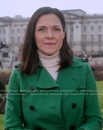 Maggie's green trench coat on Good Morning America