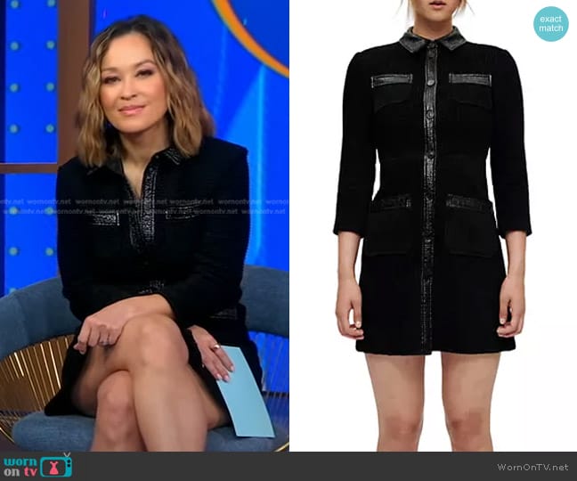 Maje Rinili Knit Mini Shirtdress worn by Eva Pilgrim on Good Morning America