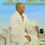 Malcom MJ Harris’s white feather trim suit on Tamron Hall Show