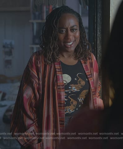 Malika's black tiger print tank on Good Trouble