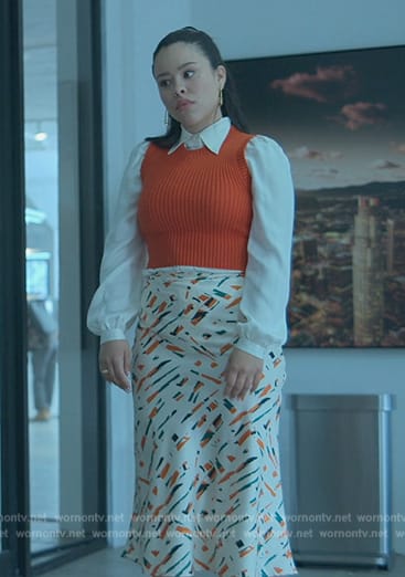 Mariana's white printed skirt on Good Trouble